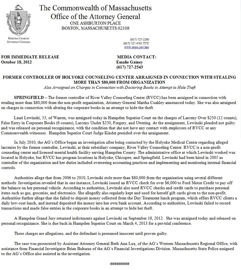 Attorney General announcement 10/18/2012